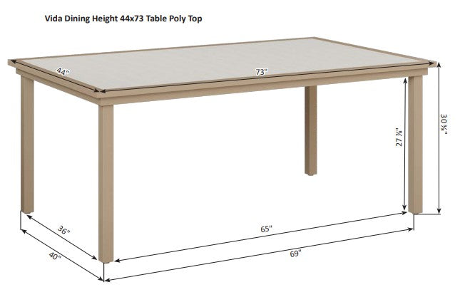 Berlin Gardens Vida 44" x 73" Rectangular Poly Dining Table