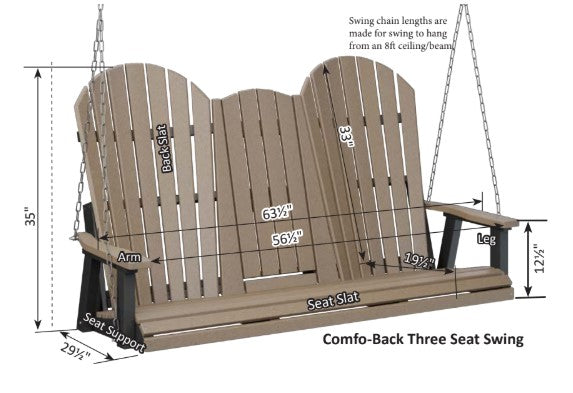 Berlin Gardens Comfo-Back Three Seat Swing w/Console (Zinc Chains)