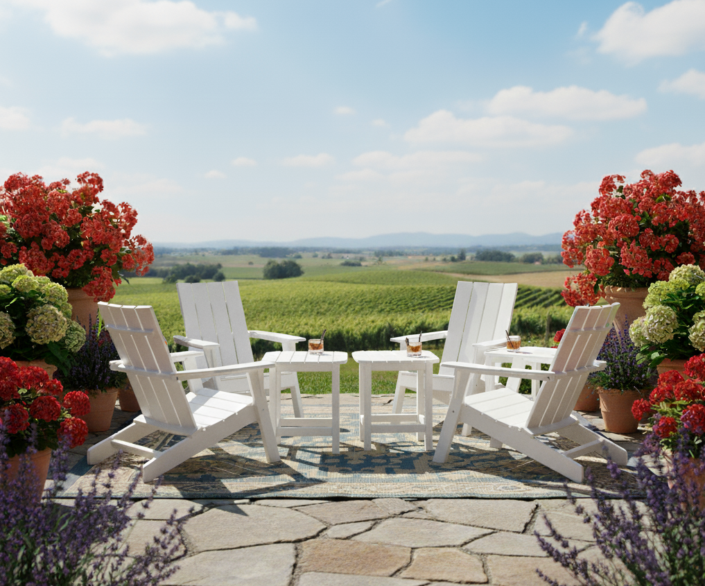 FREE 2 Side Tables With Purchase Of Seaside Casual 4 Piece MAD Adirondack Chair Set