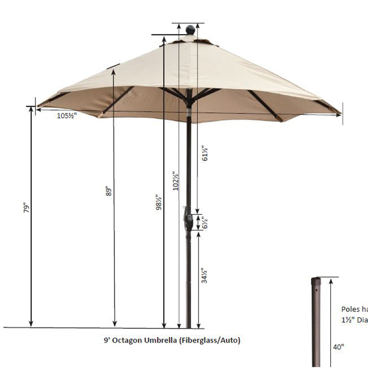 Berlin Gardens 9' Umbrella Fiberglass / Auto - UFAUT09 8
