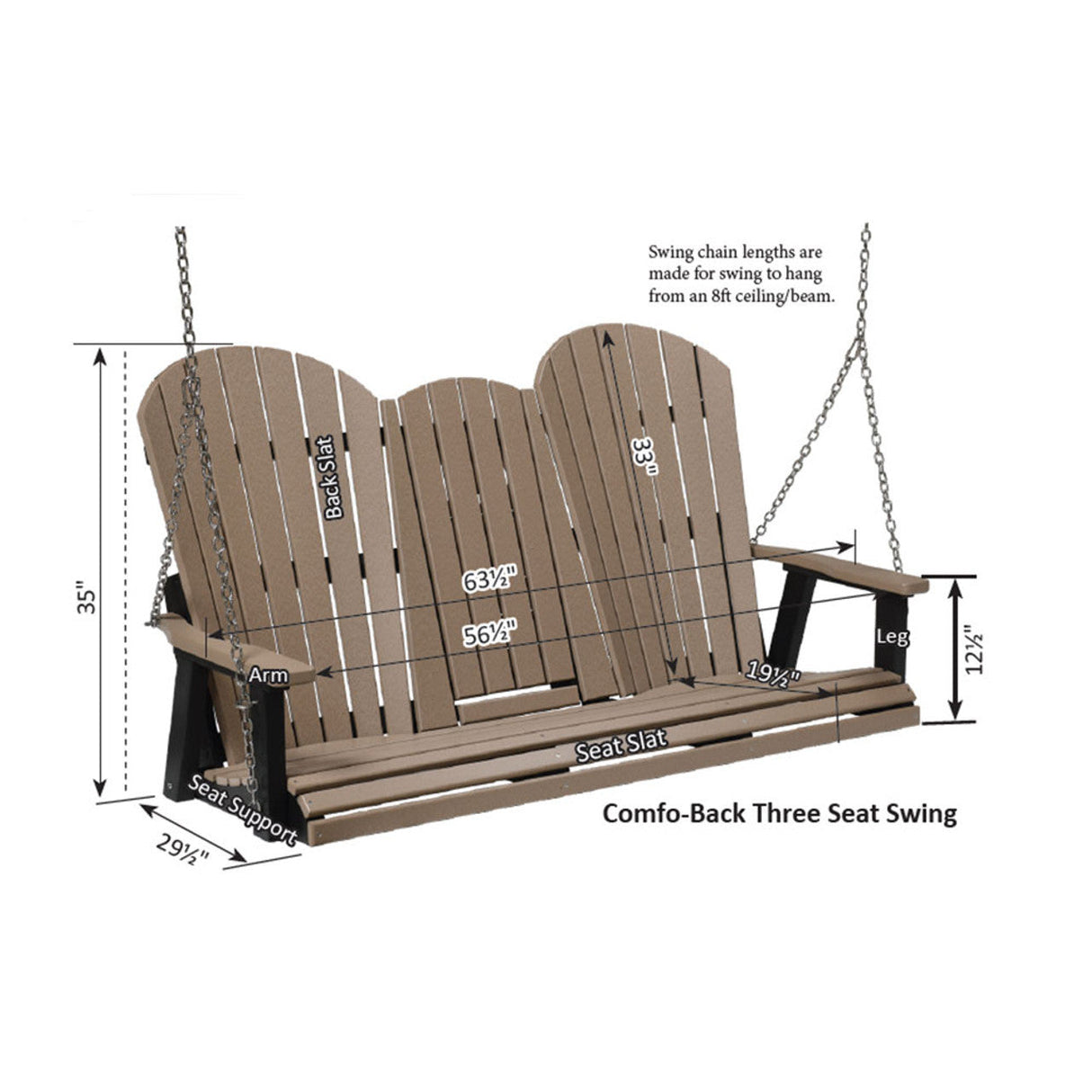 Berlin Gardens Comfo-Back Three Seat Swing w/Console (Stainless Chains) - PCTS6000SS 2