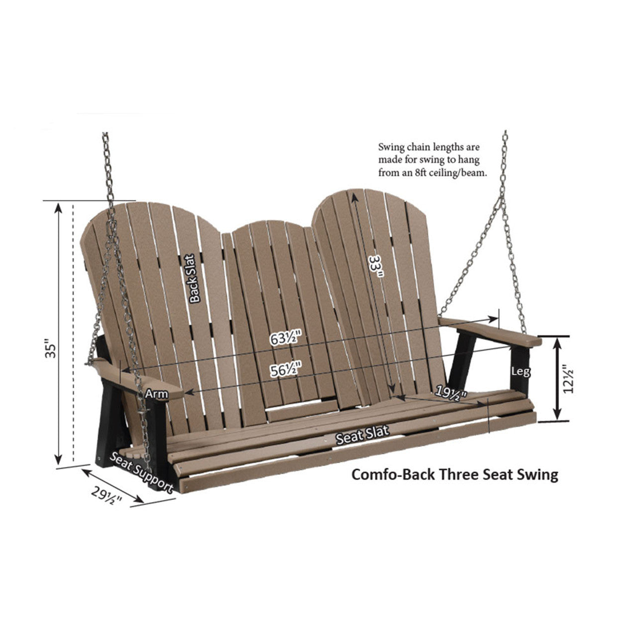 Berlin Gardens Comfo-Back Three Seat Swing w/Console (Stainless Chains) - PCTS6000SS 2
