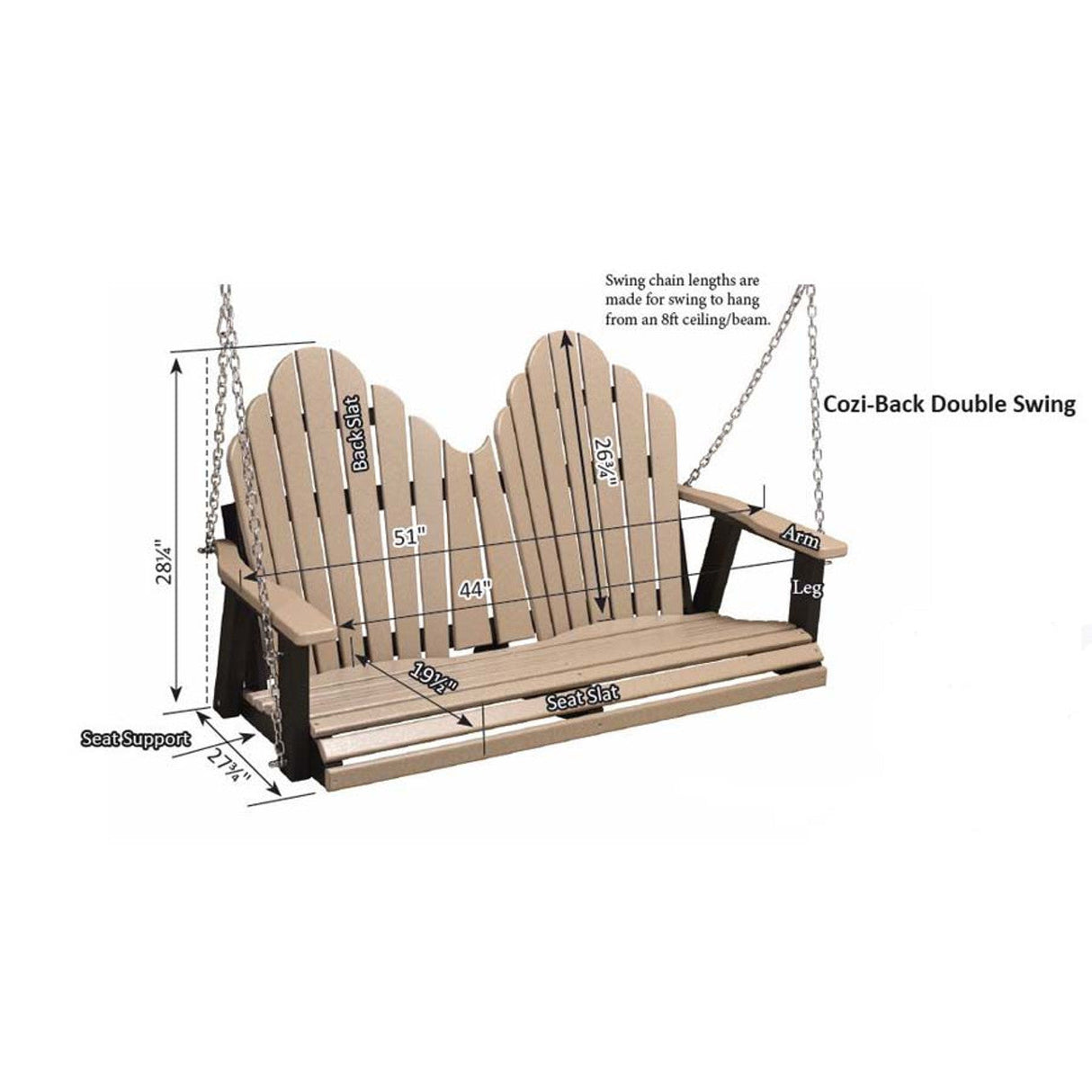 Berlin Gardens Cozi-Back Double Swing (Zinc Chains)