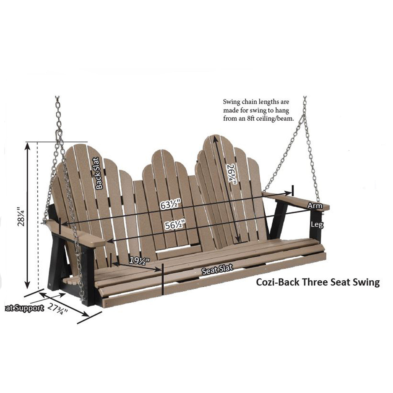 Berlin Gardens Cozi-Back Three Seat Swing w/Console (Zinc Chains)