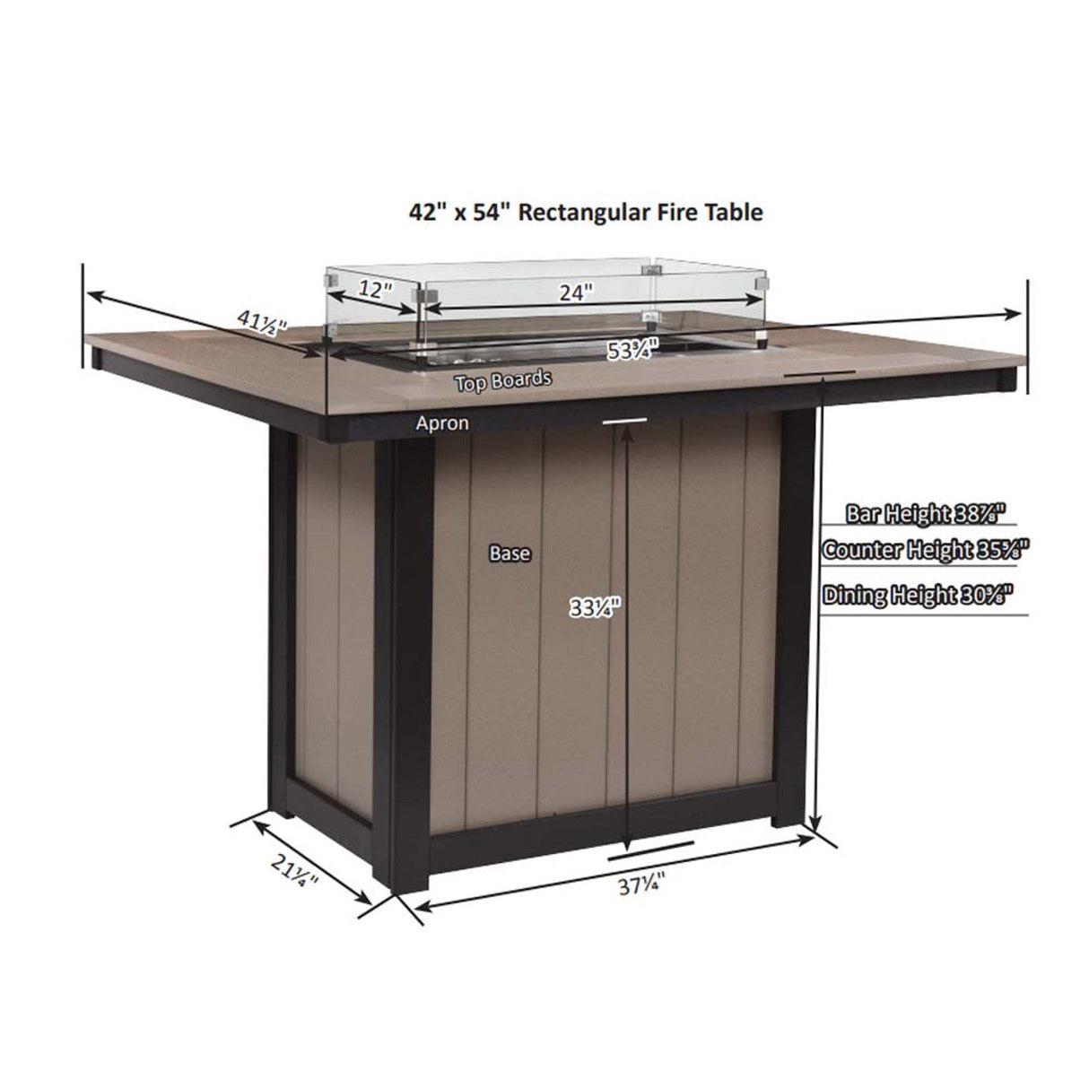 Berlin Gardens Donoma Hammered Top 42" x 54" Rectangular Fire Table Dining - DHFT4254D 2