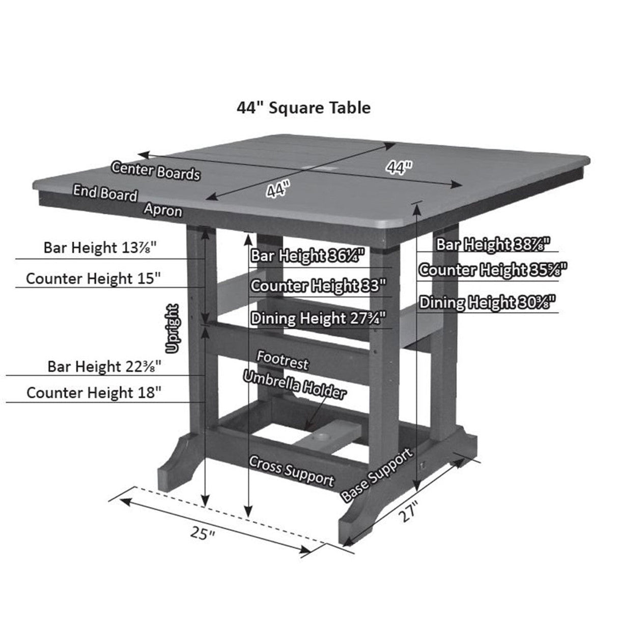 Berlin Gardens Garden Classic Hammered Top 44" Square Counter Table - GCHF0044C 2