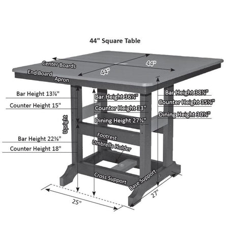 Berlin Gardens Garden Classic Hammered Top 44" Square Dining Table - GCHF0044D 2