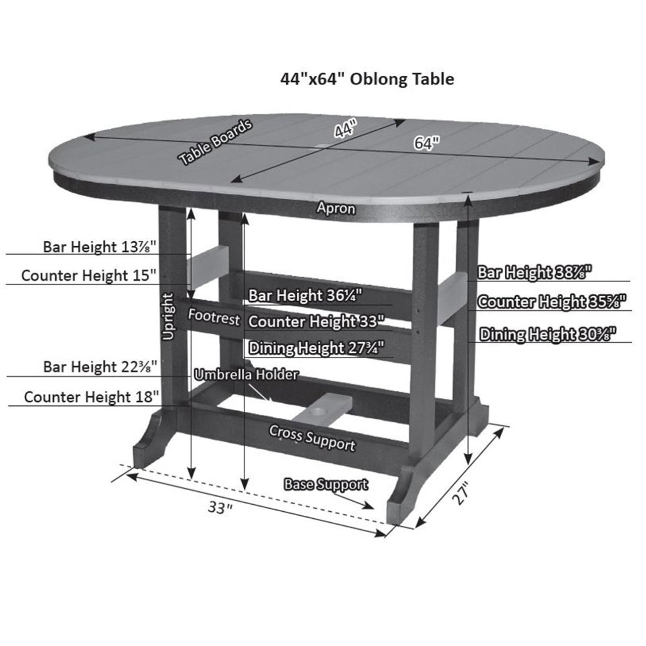 Berlin Gardens Garden Classic Hammered Top 44" x 64" Oblong Bar Table - GCHF4464B 2