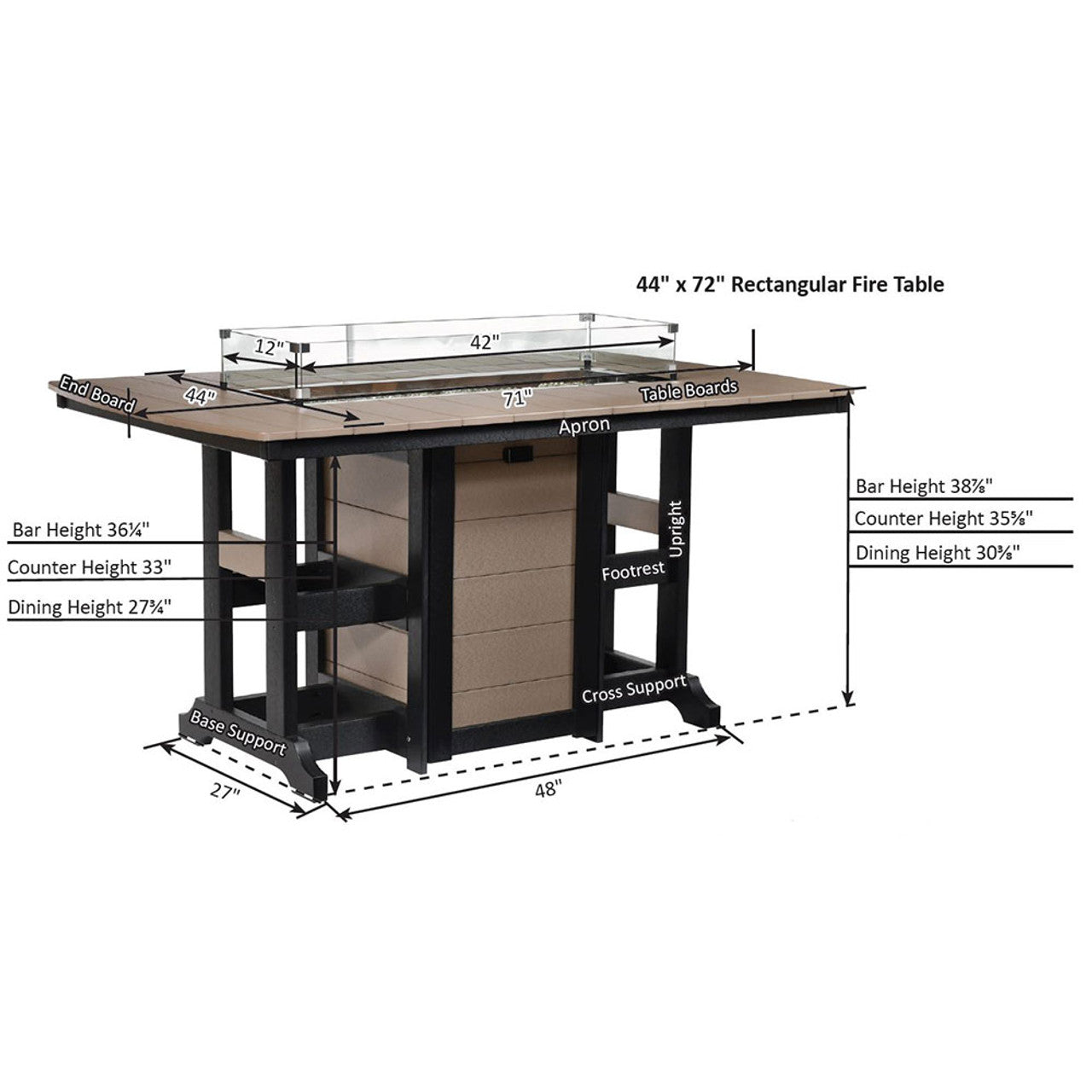 Berlin Gardens Garden Classic Hammered Top 44" x 72" Rectangular Fire Bar Table - GHFT4472B 2