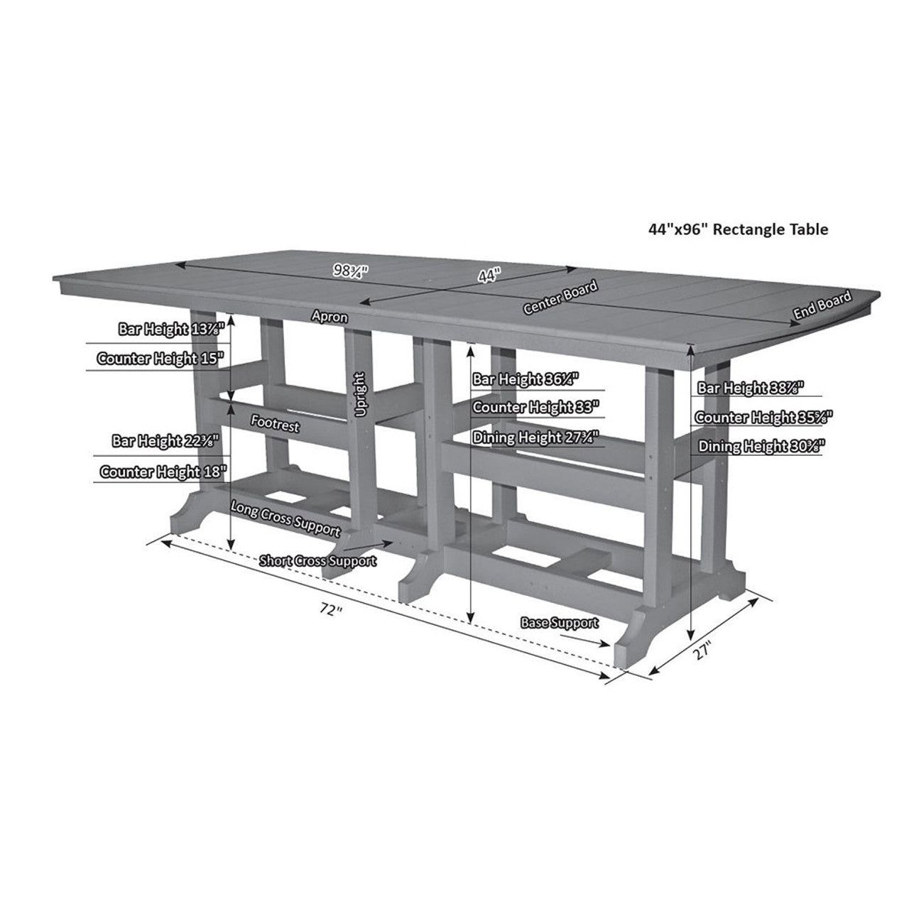 Berlin Gardens Garden Classic Hammered Top 44" x 96" Rectangular Counter Table - GCHF4496C 2