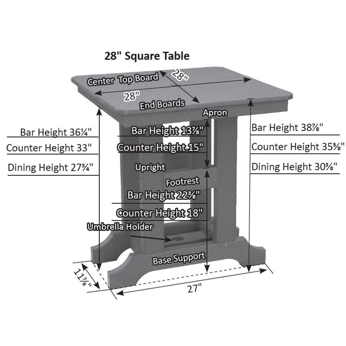Berlin Gardens Garden Classic Standard Top 28" Square Counter Table - GCT0028C 2