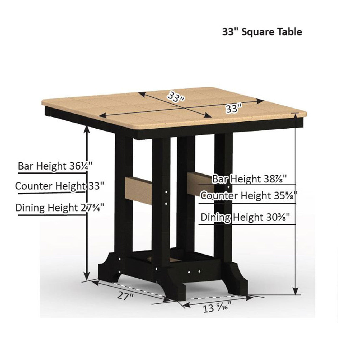 Berlin Gardens Garden Classic Standard Top 33" Square Dining Table - GCST0033D 2