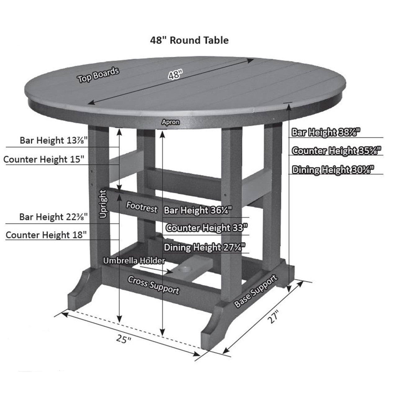 Berlin Gardens Garden Classic Standard Top 48" Round Bar Table - GCDT0048B 2