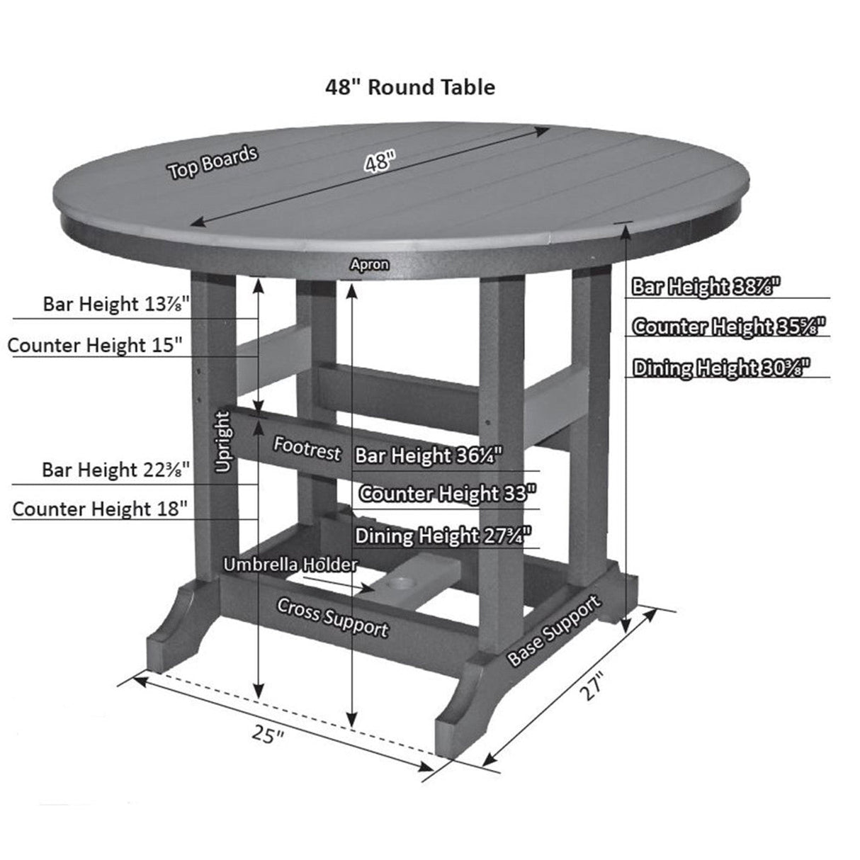 Berlin Gardens Garden Classic Standard Top 48" Round Dining Table - GCDT0048D 2