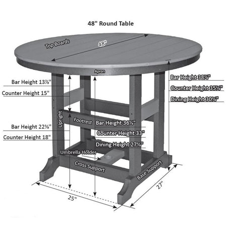 Berlin Gardens Garden Classic Standard Top 48" Round Dining Table - GCDT0048D 2