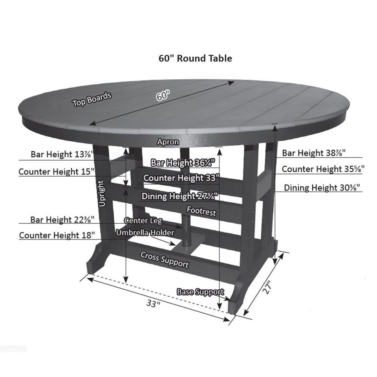 Berlin Gardens Garden Classic Standard Top 60" Round Bar Table - GCT0060B 2