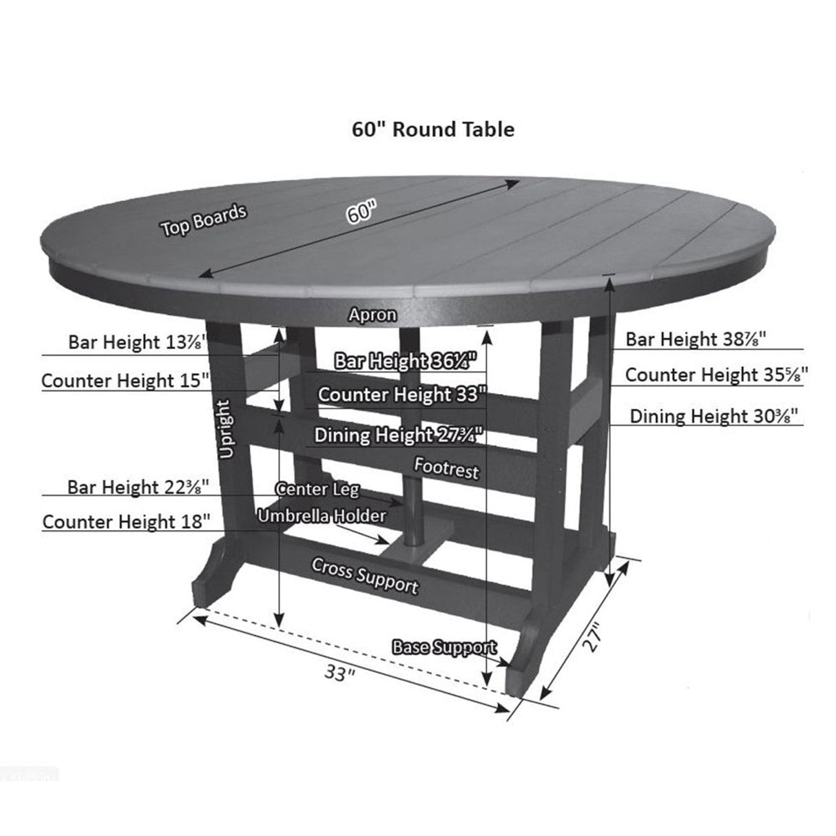 Berlin Gardens Garden Classic Standard Top 60" Round Counter Table - GCT0060C 2