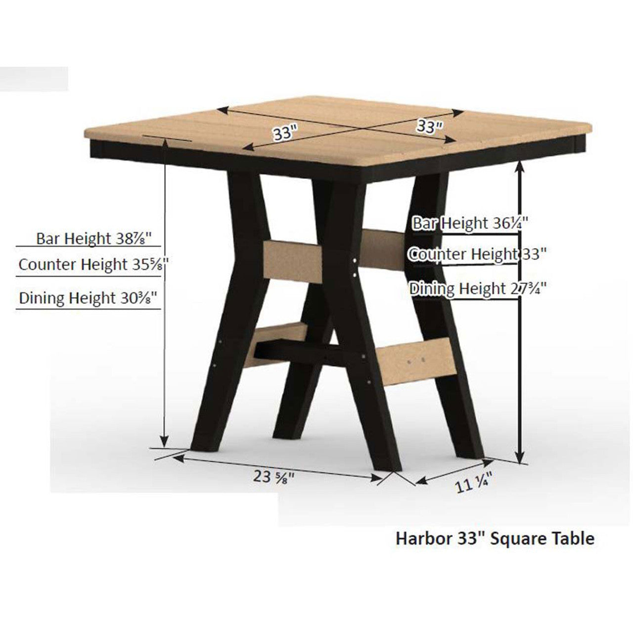 Berlin Gardens Harbor Bar Tables Hammered Top 33" Square Bar Table - HHFT0033B 2
