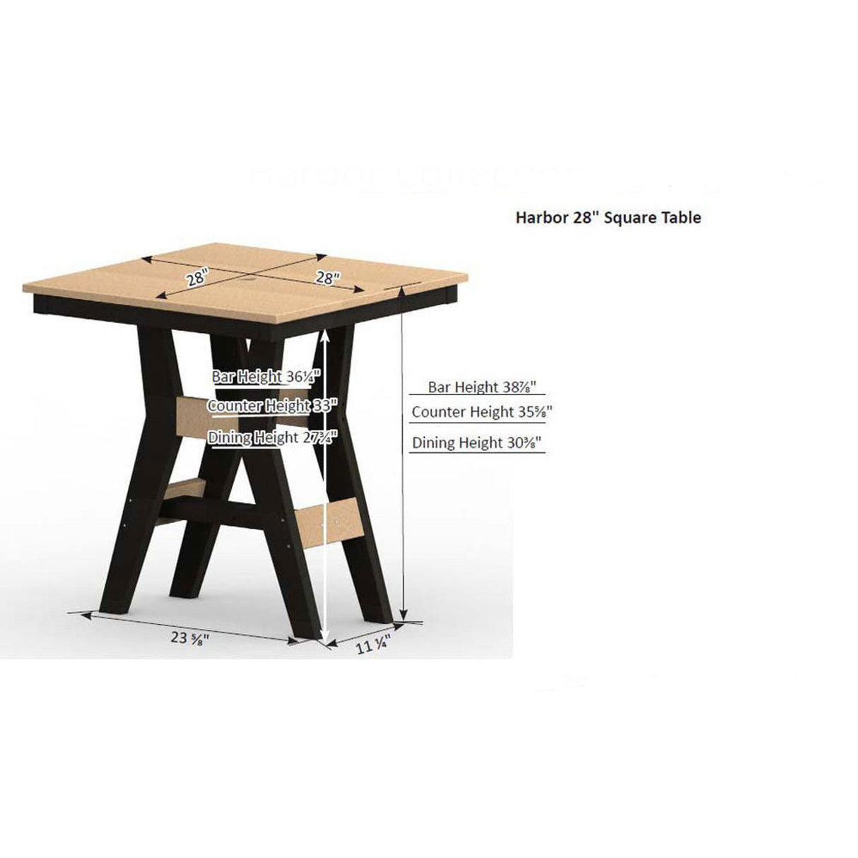 Berlin Gardens Harbor Bar Tables Standard Top 28" Square Bar Table - HST0028B 2