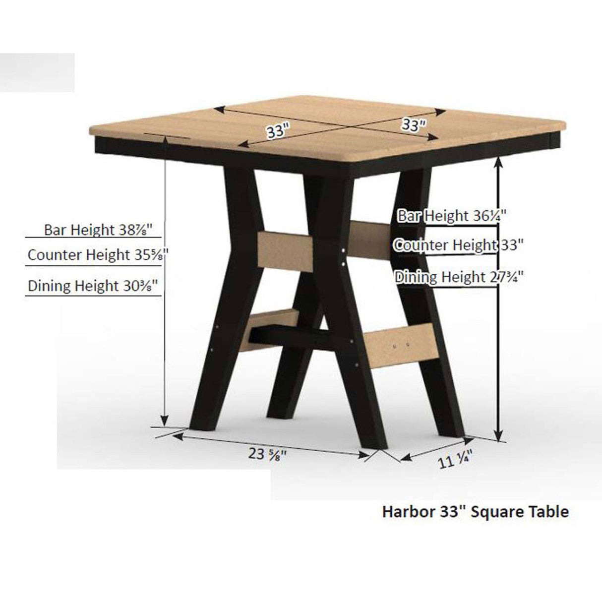 Berlin Gardens Harbor Bar Tables Standard Top 33" Square Bar Table - HST0033B 2