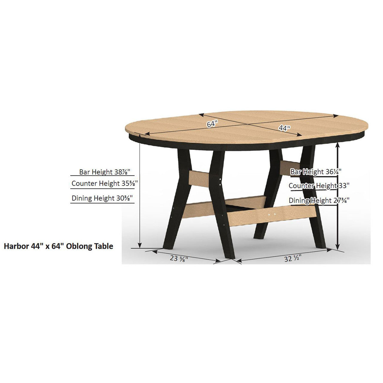 Berlin Gardens Harbor Dining Tables Standard Top 44" x 64" Oblong Dining Table - HOT4464D 2