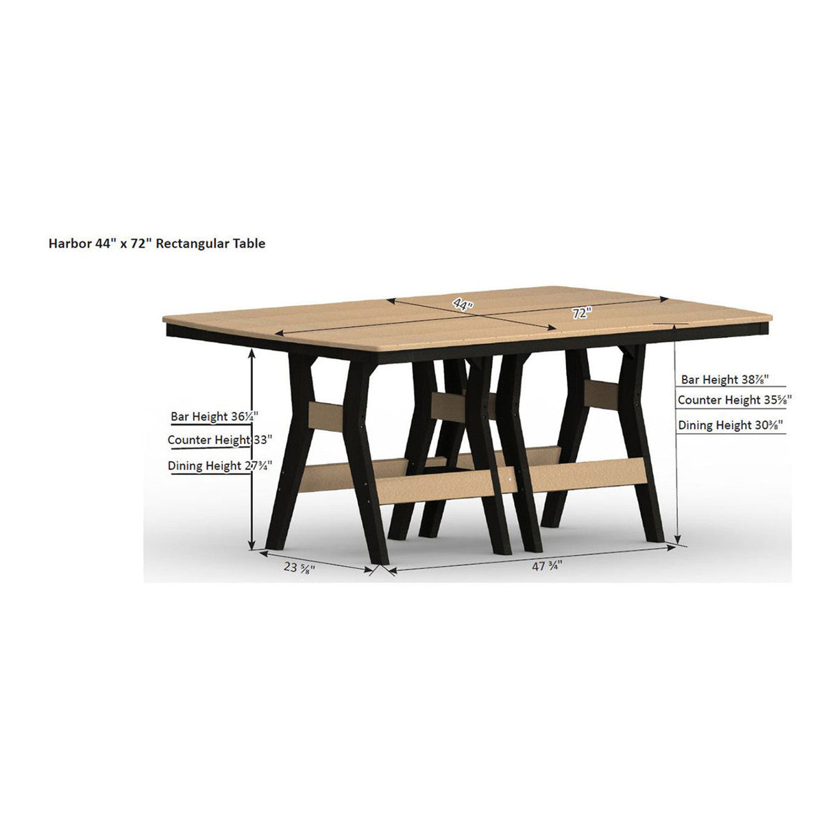 Berlin Gardens Harbor Dining Tables Standard Top 44" x 72" Rectangular Dining Table - HRT4472D 6