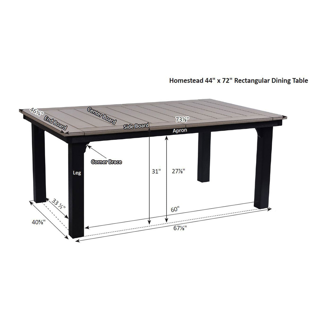 Berlin Gardens Homestead 44" x 72" Dining Table - HDT4472D 3