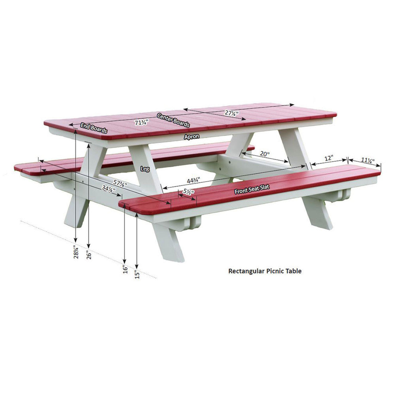 Berlin Gardens Rectangular Picnic Table - PRPT2872 2