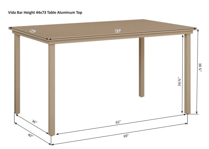 Berlin Gardens Vida 44" x 73" Rectangular Aluminum Bar Table