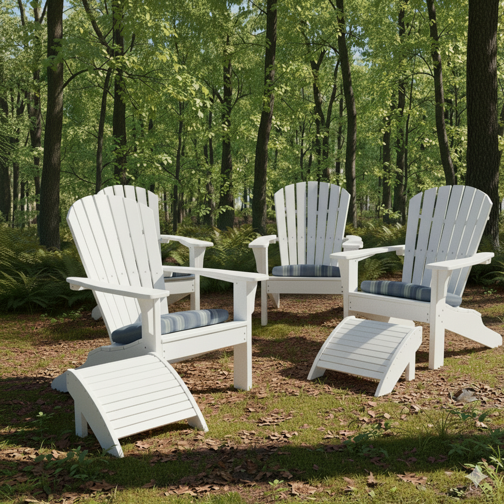 FREE 2 Ottomans With Purchase Of Seaside Casual 4 Piece Adirondack Shellback Chair Set