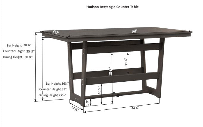 Berlin Gardens Hudson Bar Height 40" x 70" Rectangle Table with Standard Top