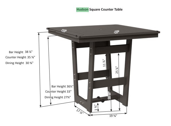 Berlin Gardens Hudson Bar Height 40" x 40" Square Table with Hammered Top