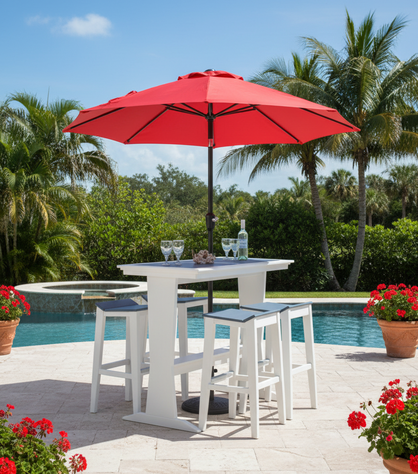 FREE 9' Market Umbrella With Purchase Of Seaside Casual 5 Piece Bar Set