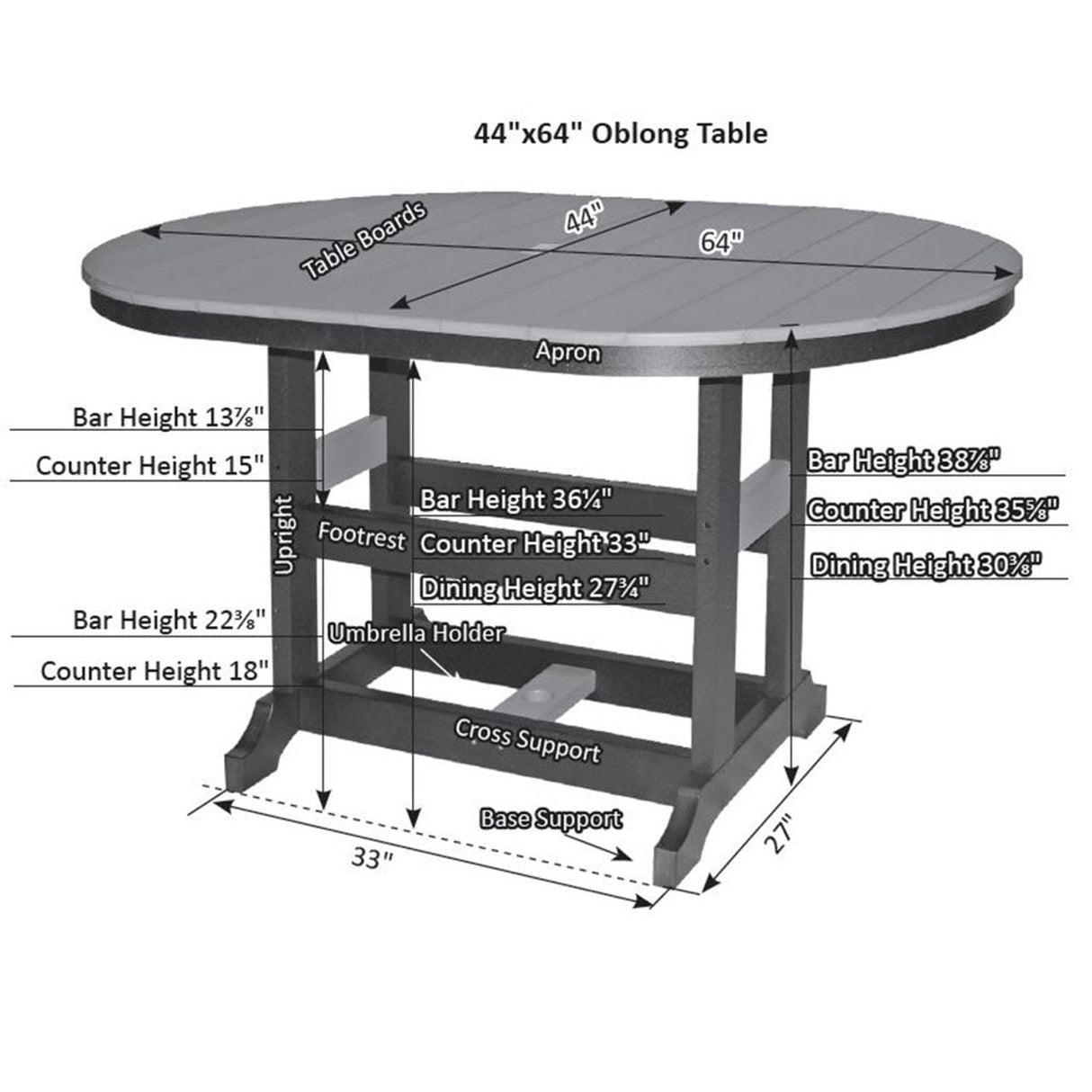 Berlin Gardens Garden Classic Hammered Top 44" x 64" Oblong Dining Table - GCHF4464D 2