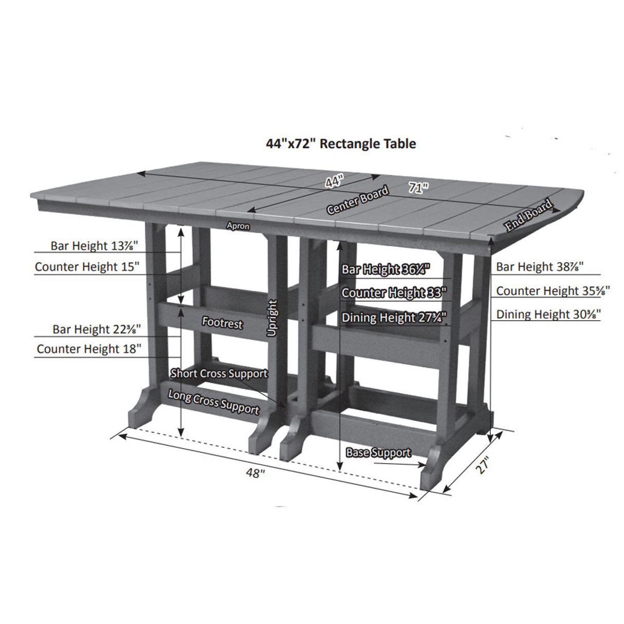 Berlin Gardens Garden Classic Hammered Top 44" x 72" Rectangular Counter Table - GCHF4472C 2