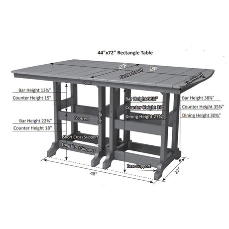 Berlin Gardens Garden Classic Hammered Top 44" x 72" Rectangular Counter Table - GCHF4472C 2