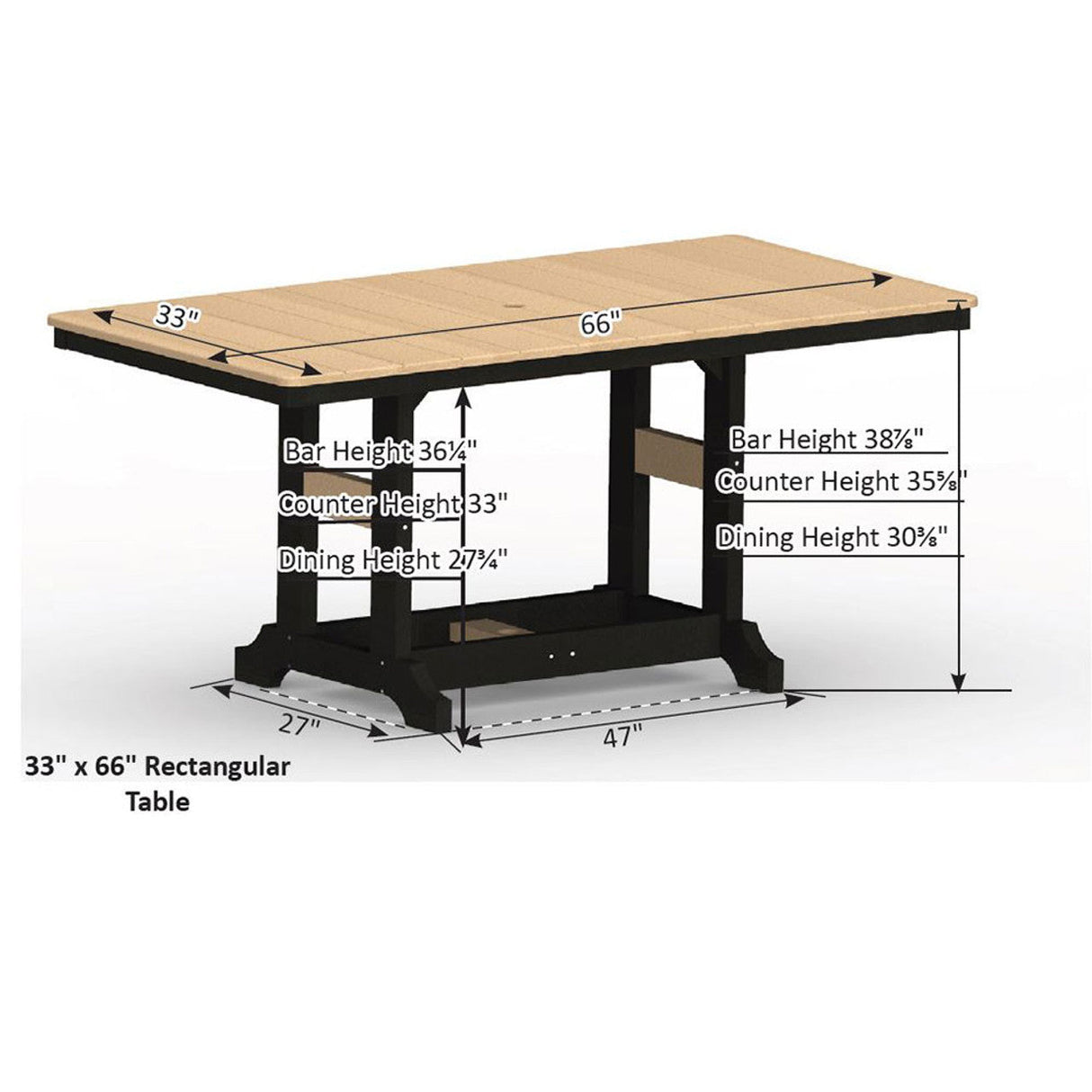 Berlin Gardens Garden Classic Standard Top 33" x 66" Rectangular Dining Table - GCRT3366D 2