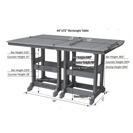 Berlin Gardens Garden Classic Standard Top 44" x 72" Rectangular Counter Table - GCIT4472C 2