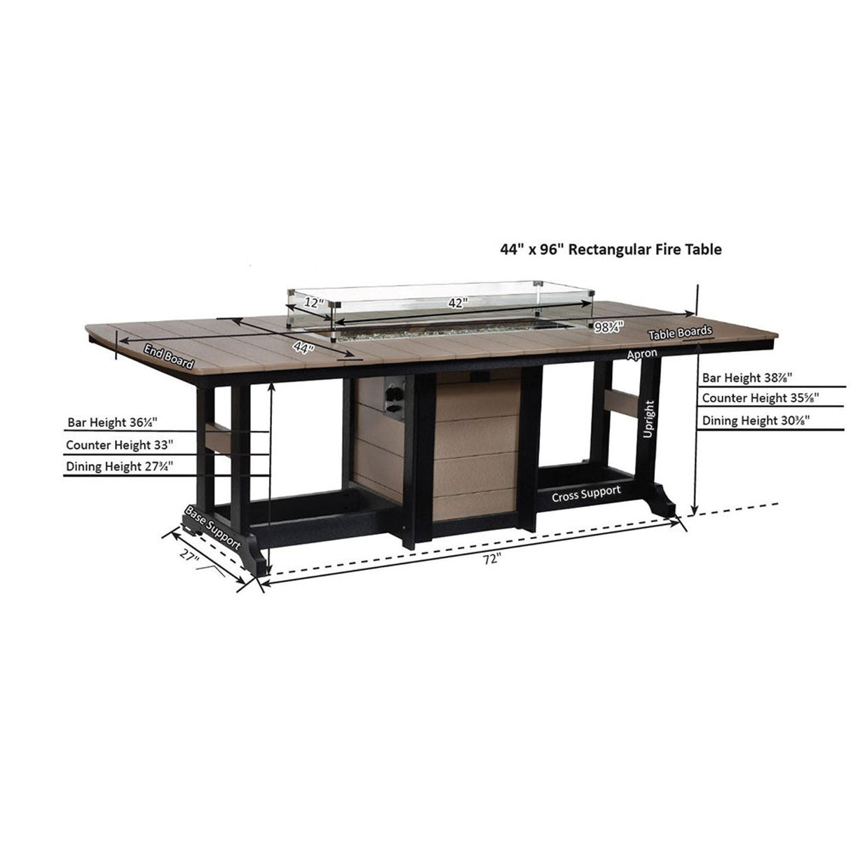 Berlin Gardens Garden Classic Standard Top 44" x 96" Rectangular Fire Counter Table - GCFT4496C 2