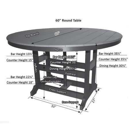 Berlin Gardens Garden Classic Standard Top 60" Round Dining Table - GCT0060D 2