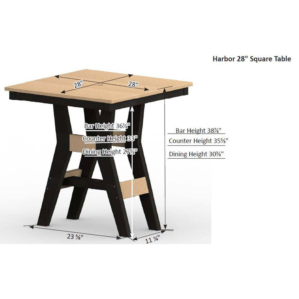 Berlin Gardens Harbor Bar Tables Hammered Top 28" Square Bar Table - HHFT0028B 2