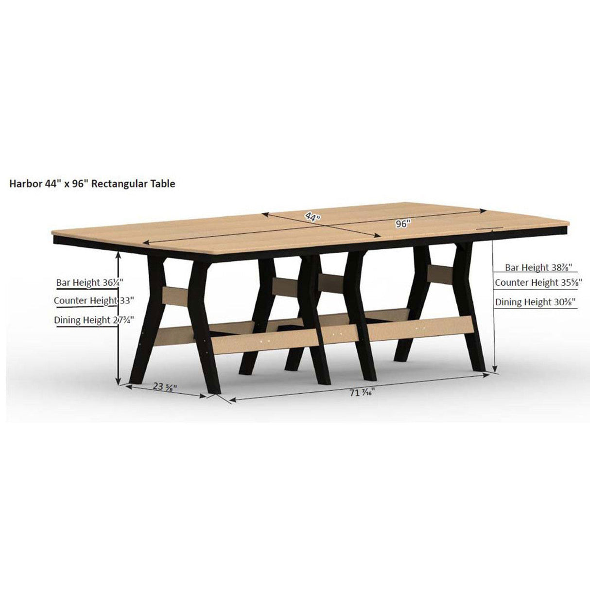 Berlin Gardens Harbor Bar Tables Hammered Top 44" x 96" Rectangular Bar Table - HHFT4496B 2